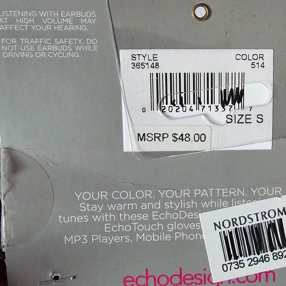 NWT ECHO DESIGN ( S ) Touch Gloves in Purple and Ear Buds Bag - Picture 4 of 5